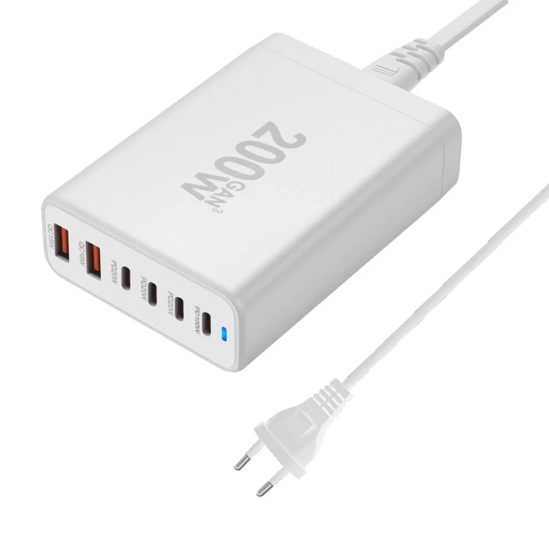 200W USB tipo C cargador PD carga rápida teléfono cargador rápido 6 puertos para teléfono móvil tableta portátil