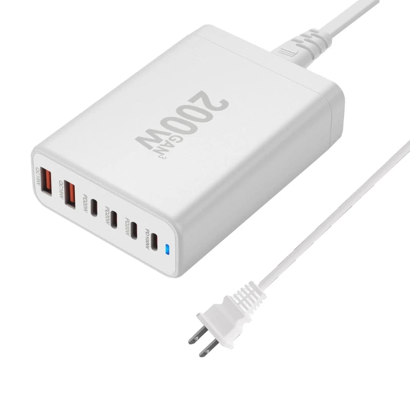 200W USB tipo C cargador PD carga rápida teléfono cargador rápido 6 puertos para teléfono móvil tableta portátil