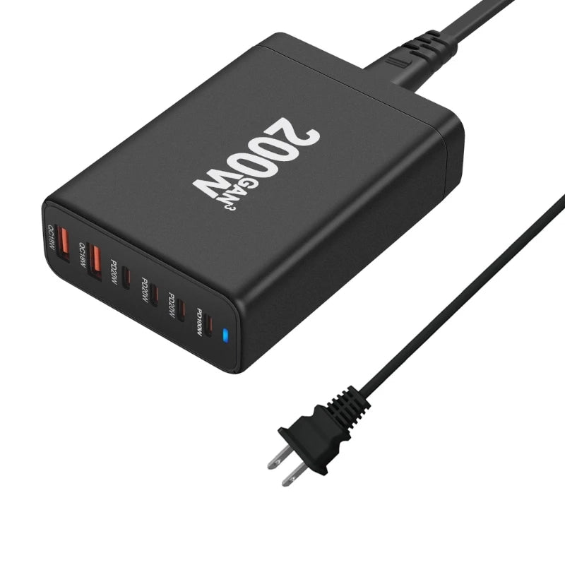 200W USB tipo C cargador PD carga rápida teléfono cargador rápido 6 puertos para teléfono móvil tableta portátil