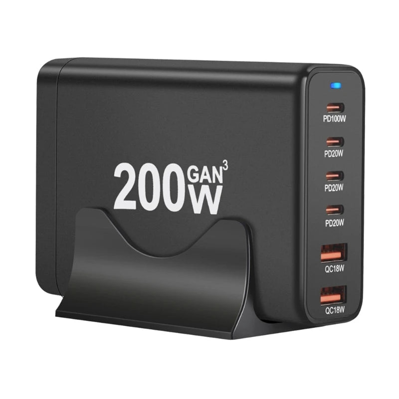 200W USB tipo C cargador PD carga rápida teléfono cargador rápido 6 puertos para teléfono móvil tableta portátil