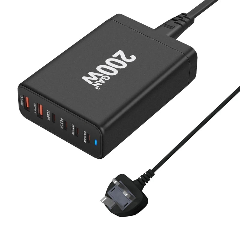 200W USB tipo C cargador PD carga rápida teléfono cargador rápido 6 puertos para teléfono móvil tableta portátil